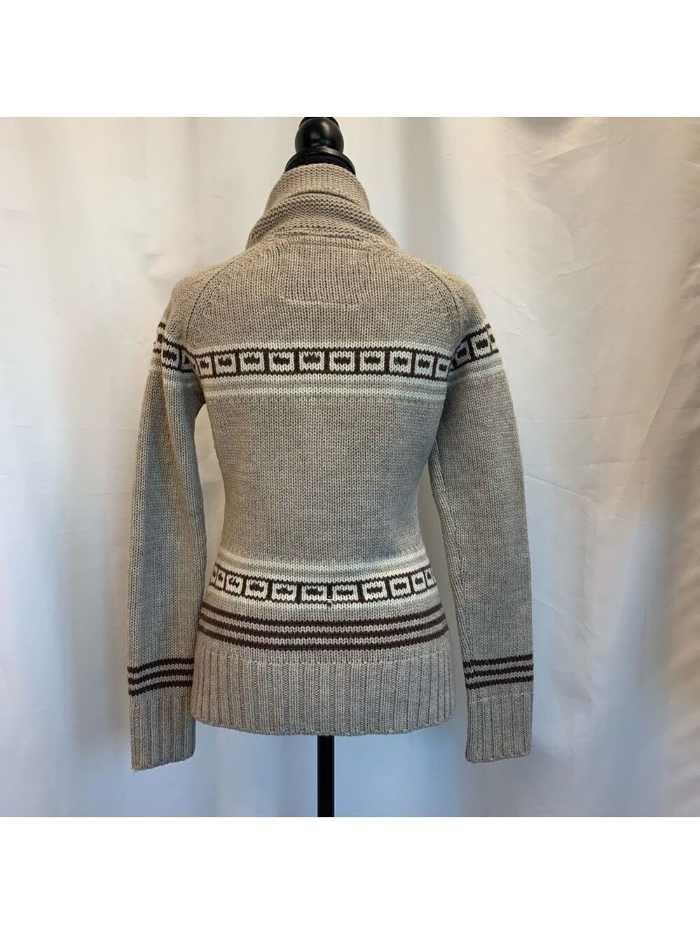 Triple Five Soul beige brown reindeer Zipup jacket wool sweater Sz S - Picture 7 of 15